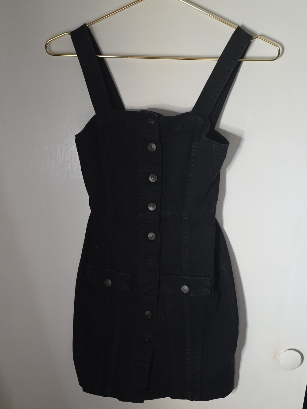Divided Black Denim Button-Front Overall Dress